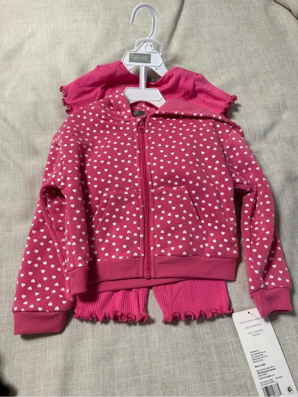 Pink Heart Print Zip Hoodie Set